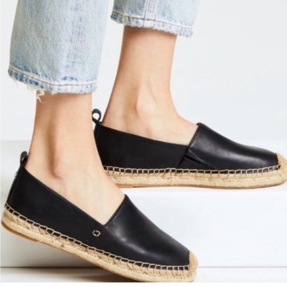 SAM EDELMAN Womens Black Khloe Cap Toe Slip On Leather Espadrille Flats 8